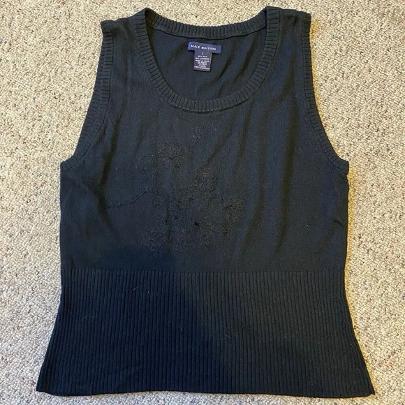 MaxEdition Womens L Silk Cashmere Blend Luxurious Black Sleeveless Tank Top Knit - Picture 5 of 9